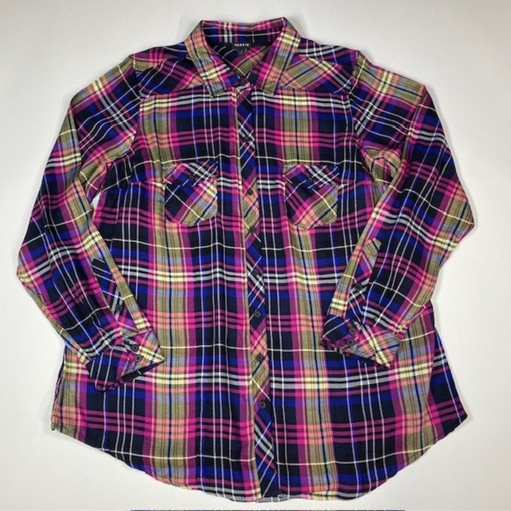 Torrid Women's 1X Plaid Pop Taylor Long Sleeve Button Down Shirt‎ Top